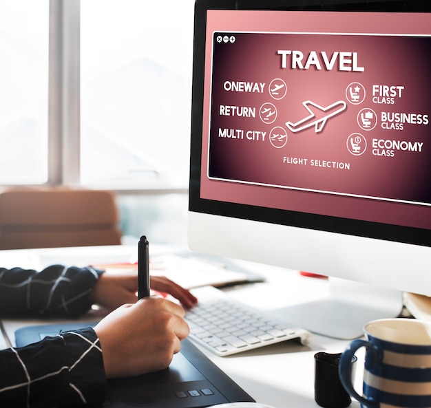 Flight Information Selection Tourism Transport Concept