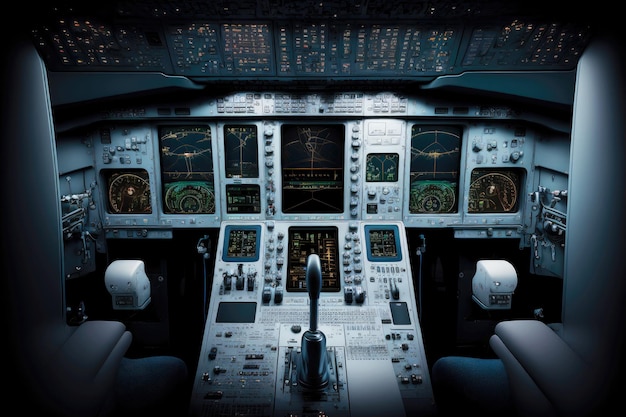 Flight pilot in front seat of passenger airplane cockpit