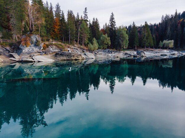 Flims lake at Switzerland, alpine mountains, sunny, summer lands