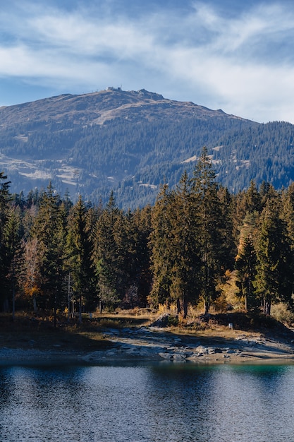 Flims lake at Switzerland, alpine mountains, sunny, summer landscape