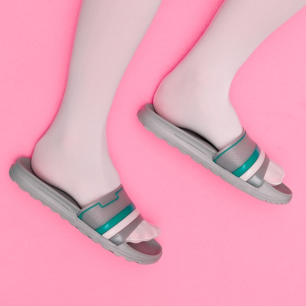 Flip-flop fashion shoes. Minimal flat lay art