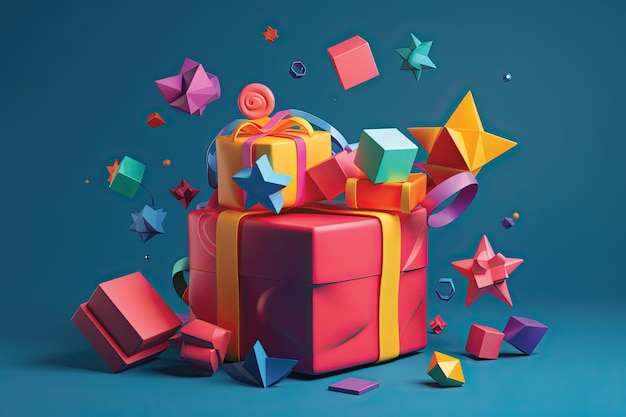 float of colorful boxes full of presents 3d birthday icon with presents blue background