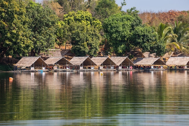 Float raft at reservoir Thailand. tourist attraction location on Phitsanulok in Thailand.