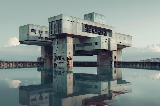 Floating architecture blends with brutalist buildings