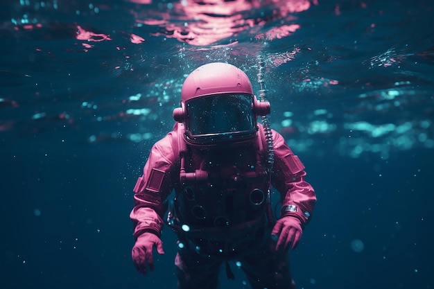 Floating astronaut in water