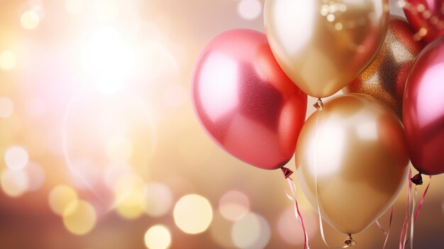 Floating Balloons on Blurry Bokeh Background Birthday Valentine Christmas Baby Shower Background