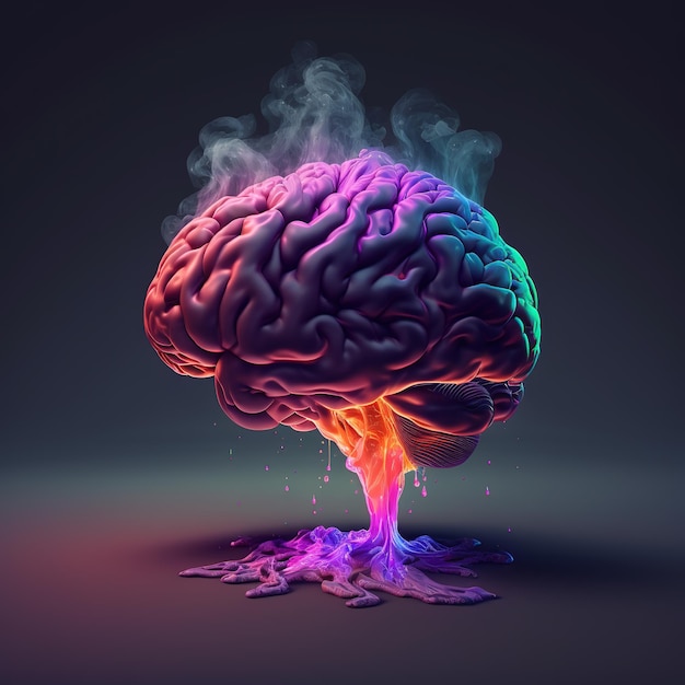 floating brain, rgb neon, smoke background