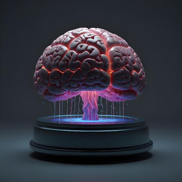 Floating brain with glowing lights