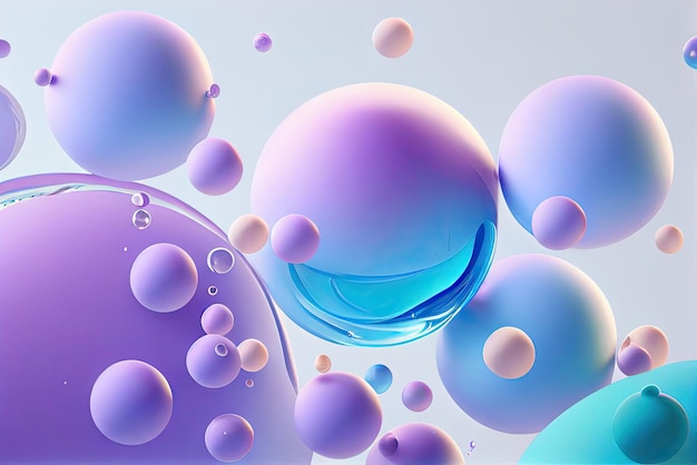 Floating bubbles on pastel color background Colorful abstract design with liquid drops and spheres Ai generative