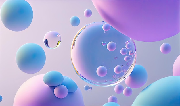 Floating bubbles on pastel color background Colorful abstract design with liquid drops and spheres Ai generative