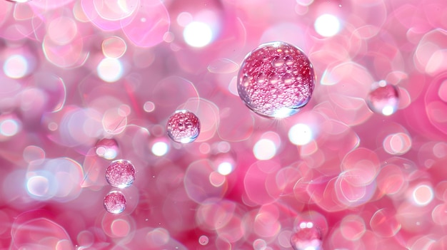 Floating bubbles on pink bokeh background