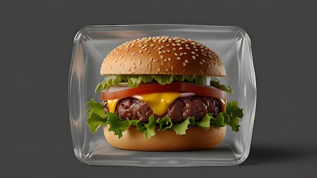 Floating burger isolated on silver background