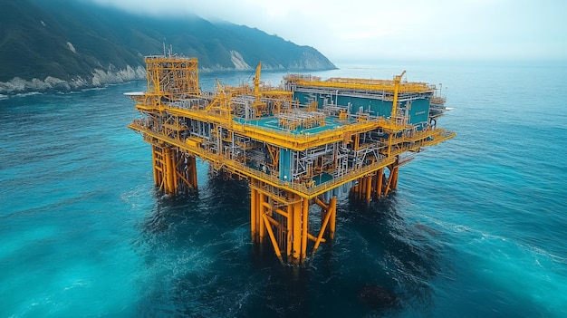 Photo floating carbon capture facility in coastal waters at dawn