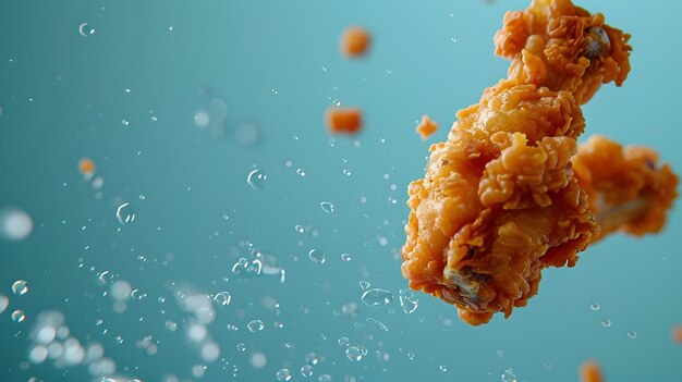 Photo floating chicken wings in zero gravity studio setting on blue background