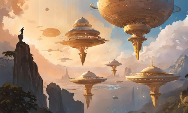 Floating civilization in the sky real digital art