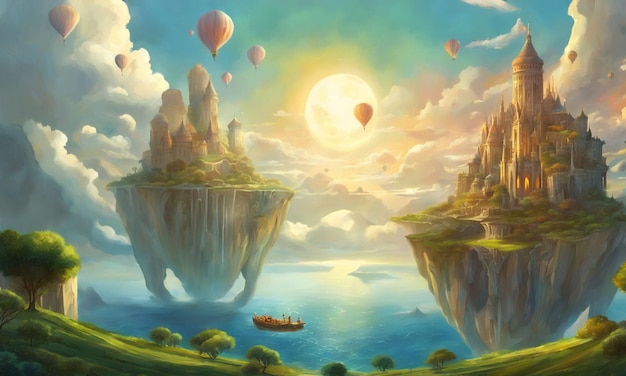 Floating civilization in the sky true Digital Art Style