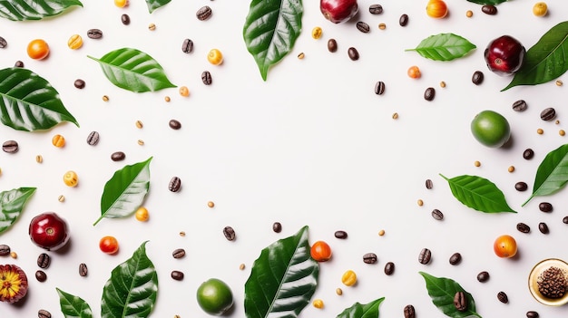 Floating Coffee Fruits and Leaves on transparent background