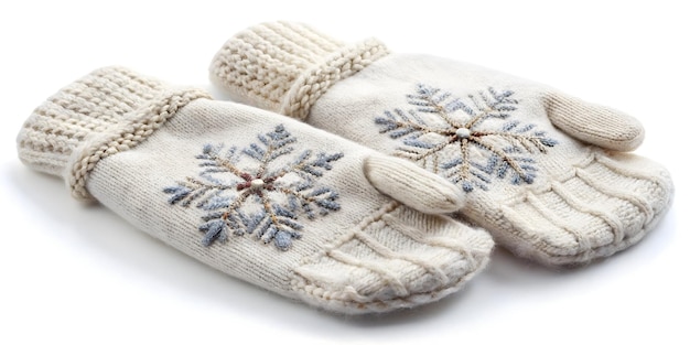 Floating Cozy Winter Mittens with Snowflake Patterns Isolated on White for Winter Fashion Cozy P