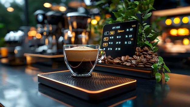 Photo floating digital prices on a 3d coffee shop menu showcasing modern caf experience