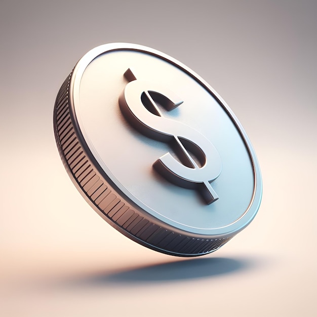 floating dollar sign coin 3d on clean background