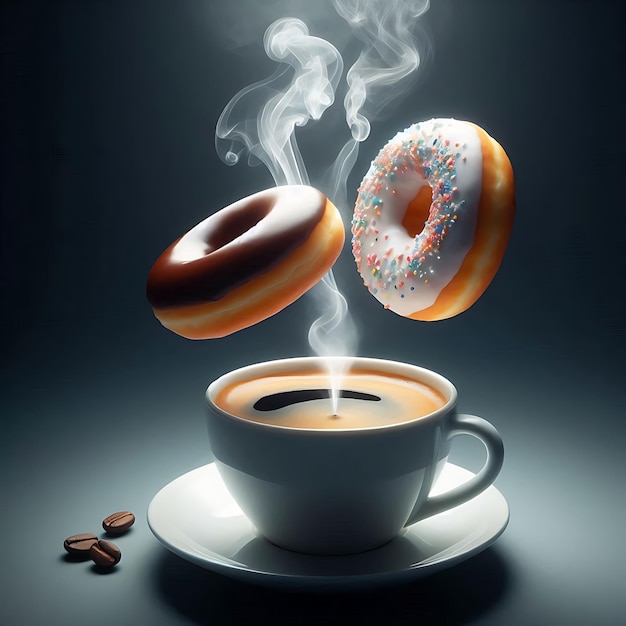 Floating Donut Over Coffee Cup A Whimsical Dance of Steam and Sweetness