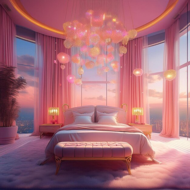 Photo floating dream bedrooms glowing interiors and ethereal sleep sanctuaries