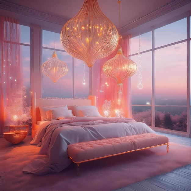 Photo floating dream bedrooms glowing interiors and ethereal sleep sanctuaries