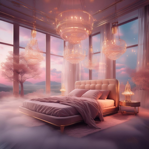 Photo floating dream bedrooms glowing interiors and ethereal sleep sanctuaries