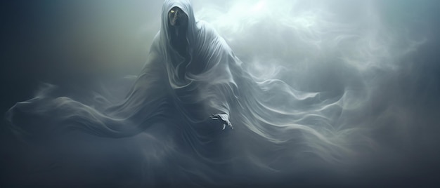 Floating evil ghost spirit in a foggy void horror