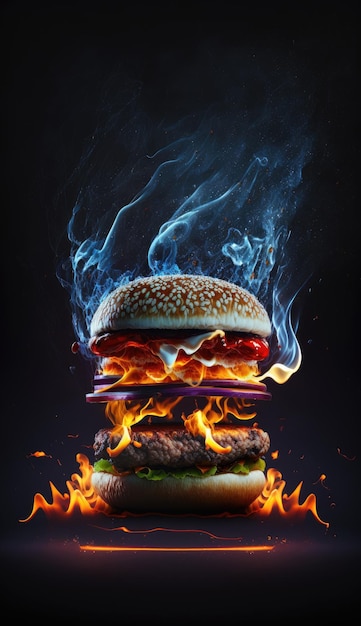 Floating Fire-Filled Burger AI Generated