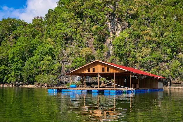 A floating fish farm on the island of Langkawi in Malaysia.