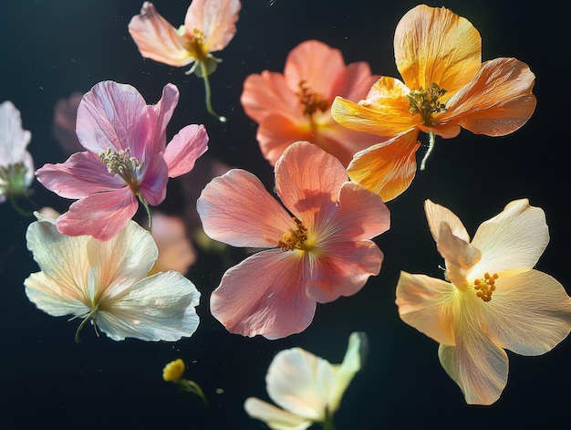 Photo floating flowers against a black background