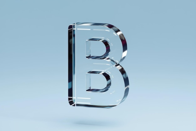 Photo floating glass letter b in a light blue background