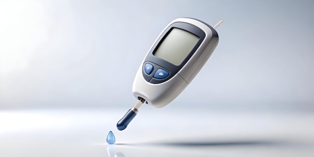 Floating glucose meter and lancet device on white background concept as A simple yet powerful image