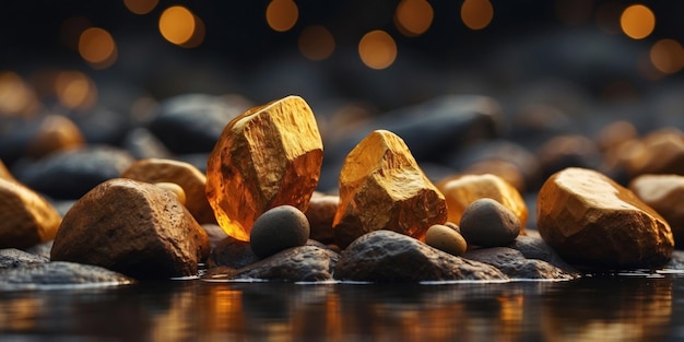 Photo floating golden rocks in a mystical cosmic scene