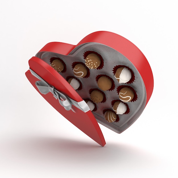 Floating Heart Chocolate Box Right View In White Background