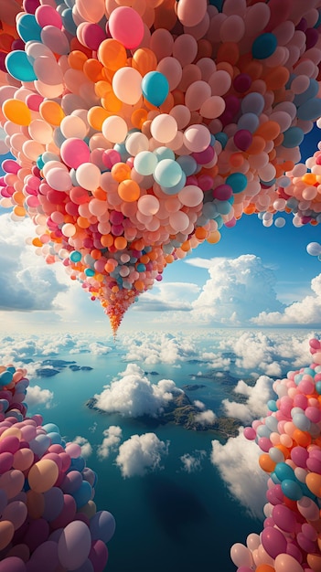 Floating Hot Air Balloons Let your imagination soar with a backdrop of floating hot air balloons against a backdrop of clear skies and fluffy clouds