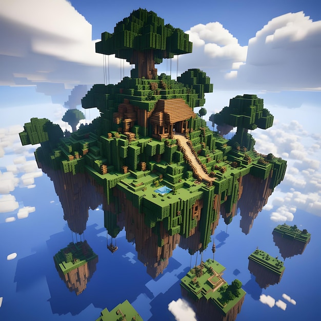 Photo floating island paradise a minecraft adventure