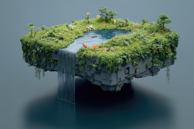 Photo a floating island with a floating island in the middle of it