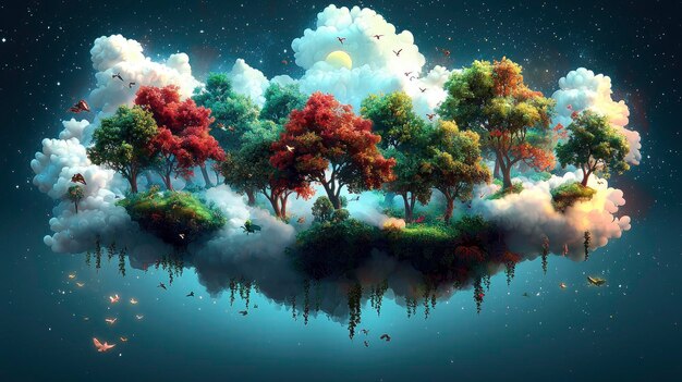 Photo floating island with trees and birds