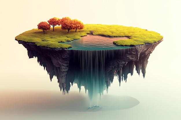 Photo floating island with waterfall and trees