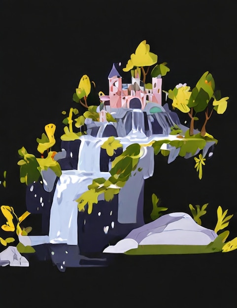 Photo a floating island with waterfall and