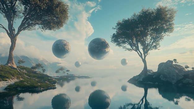 Photo floating islands in a dreamlike sky