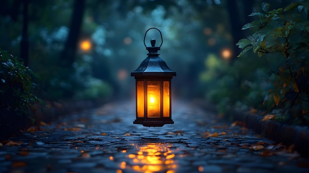 Floating Lantern on a Stone Path Illustration