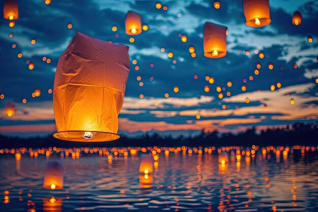 Floating lanterns at dusk serene beauty photography