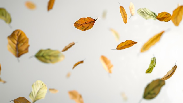 Floating Leaves on a White Background