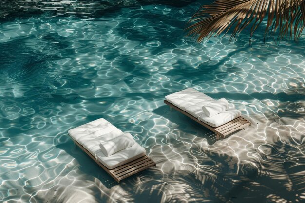 Photo floating lounge chairs in a crystalclear pool perfect for a relaxing and refreshing summer day