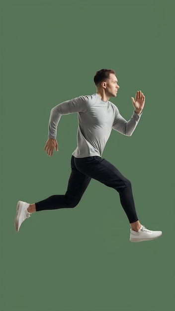 Photo floating man exersice running in the air side view on transparency background png