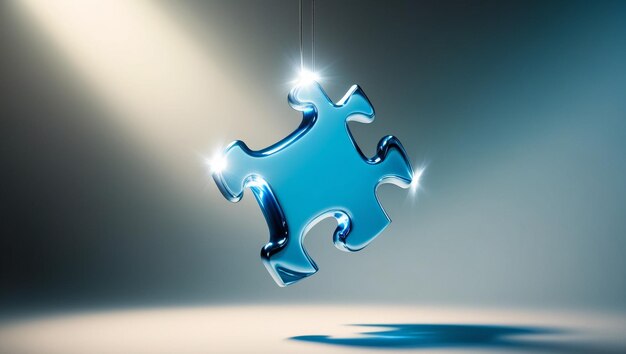 Photo floating puzzle piece with glowing edges and open space