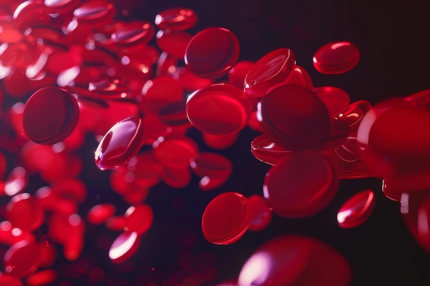 Photo floating red blood cells lit by a soft ambient light evoking the essence of life and the complexity of human health